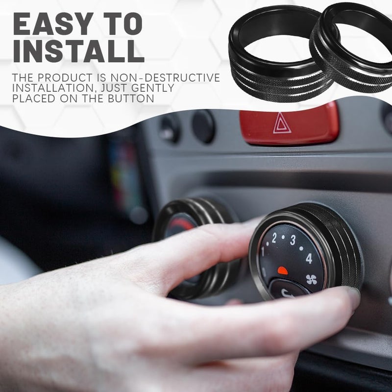 DWARFOO 3PCS AC Air Conditioner Switch Button Knob Cover, Radio Volume Control Knob Decals, A/C Decal Trim Rings, Auto Interior Decor Accessories for Challenger Durango 2015-2022 (Black) - Image 4